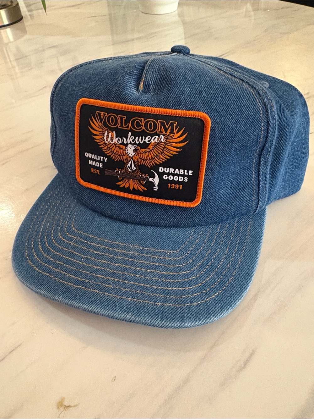 Volcom Denim Patch Cap with Orange Trim NWT